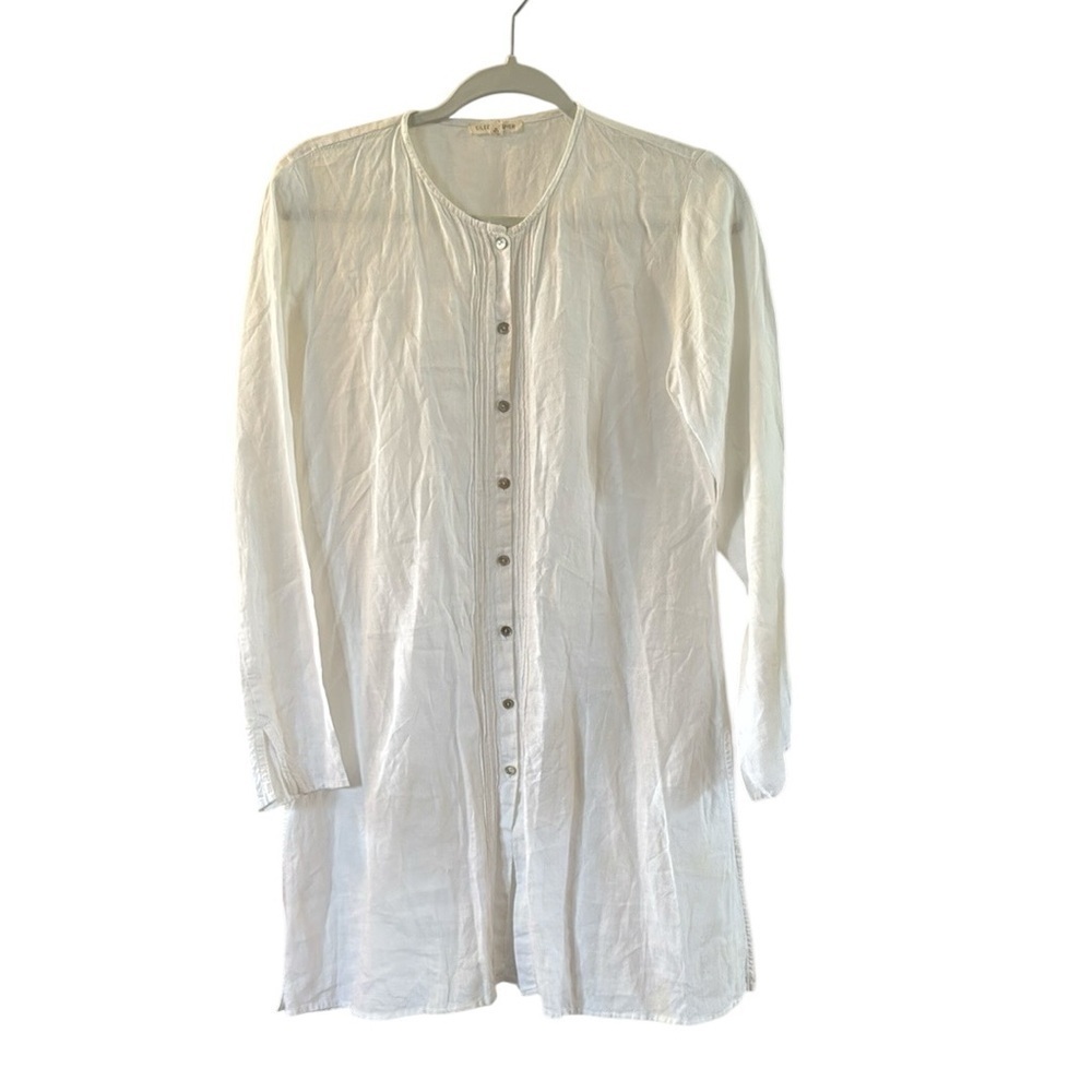 Eileen Fisher Linen White Minimalist Oversized L/S Tunic Shirt Lagenlook size Xs
